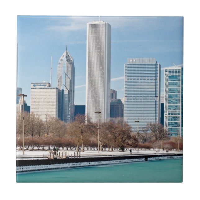 Chicago horisont över djupfryst Lake Michigan Kakelplatta (Framsidan)