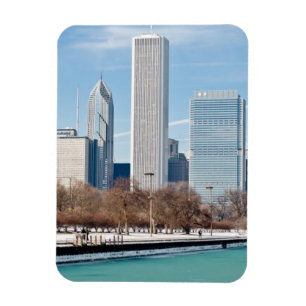 Chicago horisont över djupfryst Lake Michigan Magnet