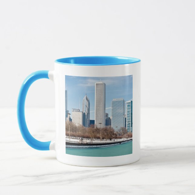 Chicago horisont över djupfryst Lake Michigan Mugg (Vänster)