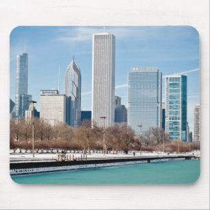 Chicago horisont över djupfryst Lake Michigan Musmatta