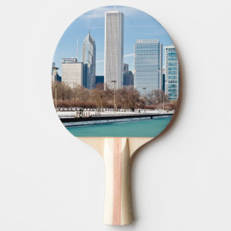 Chicago horisont över djupfryst Lake Michigan Pingisracket