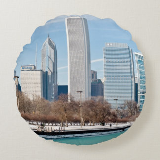 Chicago horisont över djupfryst Lake Michigan Rund Kudde