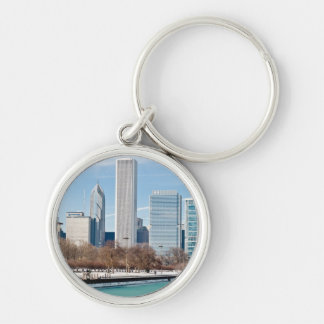 Chicago horisont över djupfryst Lake Michigan Rund Silverfärgad Nyckelring