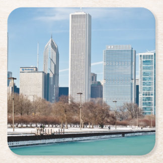 Chicago horisont över djupfryst Lake Michigan Underlägg Papper Kvadrat