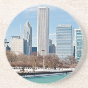 Chicago horisont över djupfryst Lake Michigan Underlägg Sandsten