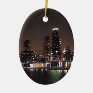 Chicago horisont på natten julgransprydnad keramik