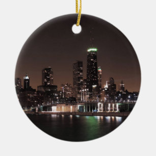 Chicago horisont på natten julgransprydnad keramik