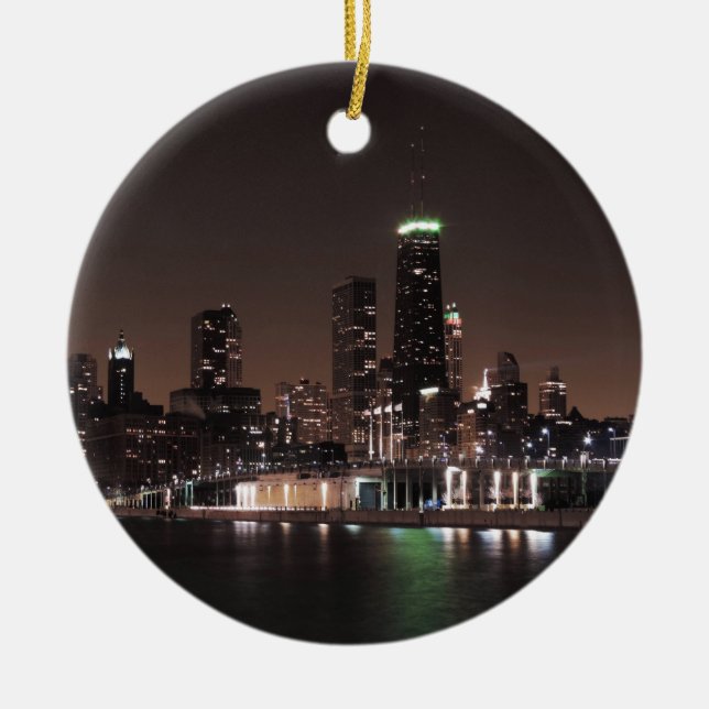 Chicago horisont på natten julgransprydnad keramik (Framsidan)