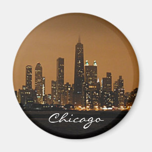 Chicago horisont på natten på underskriften magnet