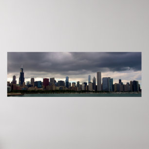 Chicago horisont - Stormclouds - färgaffisch Poster