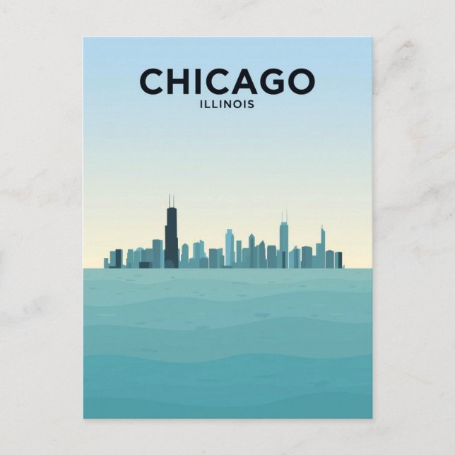 Chicago horisonten över Lake Vykort (Framsida)