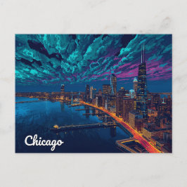 Chicago-horisonten vid skymning vykort