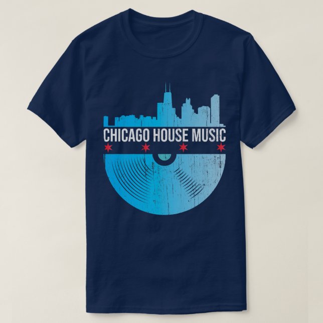 Chicago House Music - Skyline Vinyl Record Dj Rave T Shirt (Design framsida)