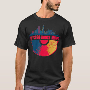 Chicago House Music Vinyl Dj Raver Flagga Skyline T Shirt
