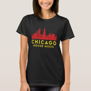 Chicago House Music Vinyl Dj Raver Flagga Skyline  T Shirt