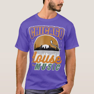 Chicago House Music Vinyl Dj Raver Flagga Skyline T Shirt