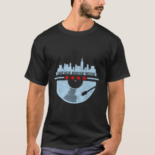 Chicago House Music Vinyl Dj Raver Flagga Skyline T Shirt