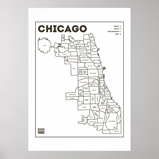 Chicago 'Huvas Karta Bold Star Poster (Framsidan)