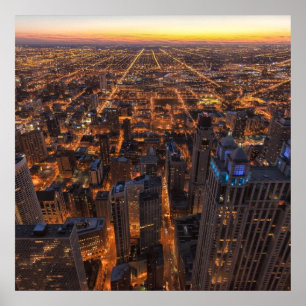 Chicago i centrala staden i sunset poster