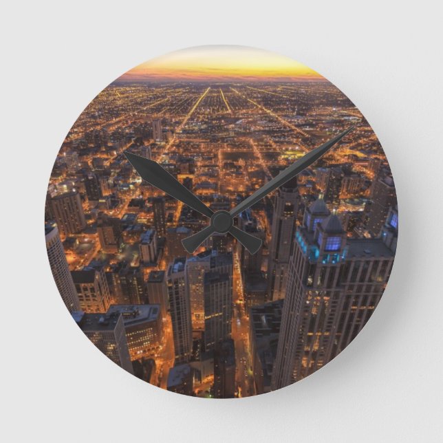 Chicago i centrala staden i sunset rund klocka (Framsida)