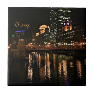 Chicago i Night cityscape Kakelplatta