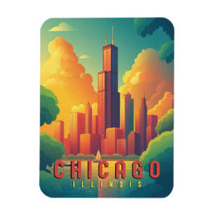 Chicago Iconic Skyline & Sjö Michigan Magnet