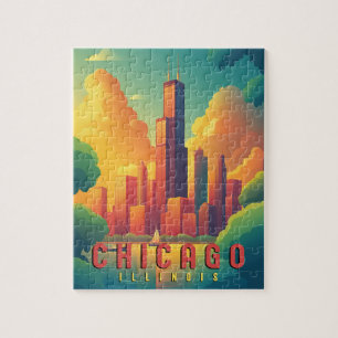 Chicago Iconic Skyline & Sjö Michigan Pussel