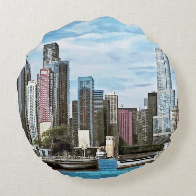 Chicago IL - Chicagos hamnsluss Rund Kudde (Baksidan)