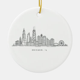 Chicago IL Cityscape Illustration Julgransprydnad Keramik
