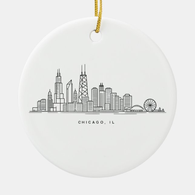 Chicago IL Cityscape Illustration Julgransprydnad Keramik (Framsidan)