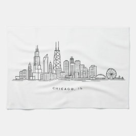 Chicago IL Cityscape Illustration Kökshandduk