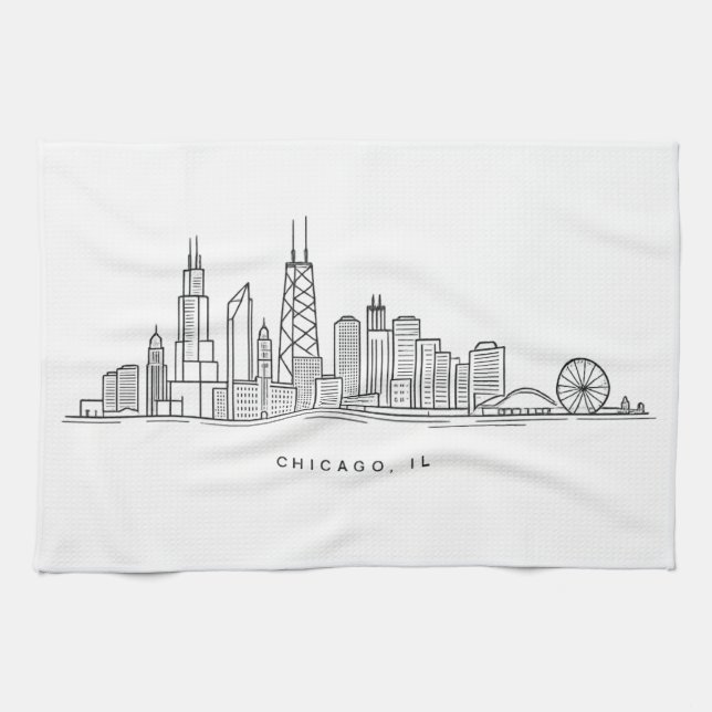 Chicago IL Cityscape Illustration Kökshandduk (Horisontell)
