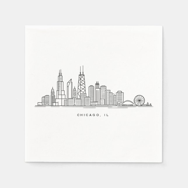 Chicago IL Cityscape Illustration Pappersservett (Framsidan)