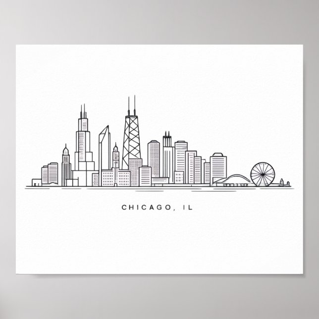 Chicago IL Cityscape Illustration Poster (Framsidan)