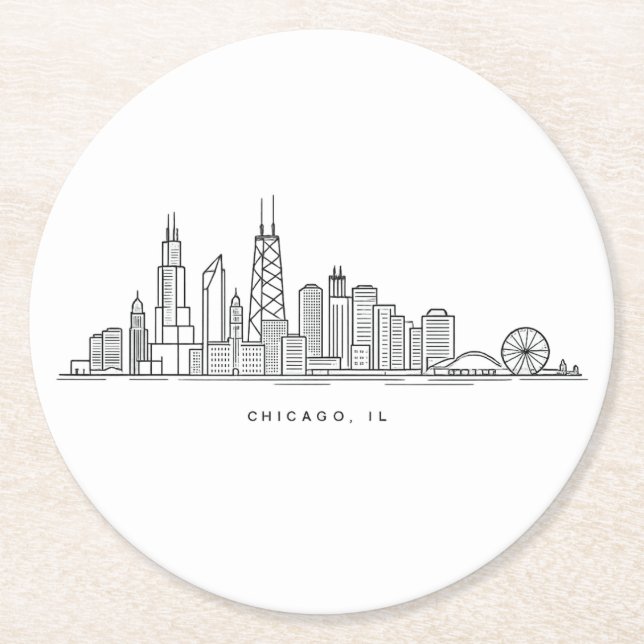 Chicago IL Cityscape Illustration Underlägg Papper Rund (Framsidan)