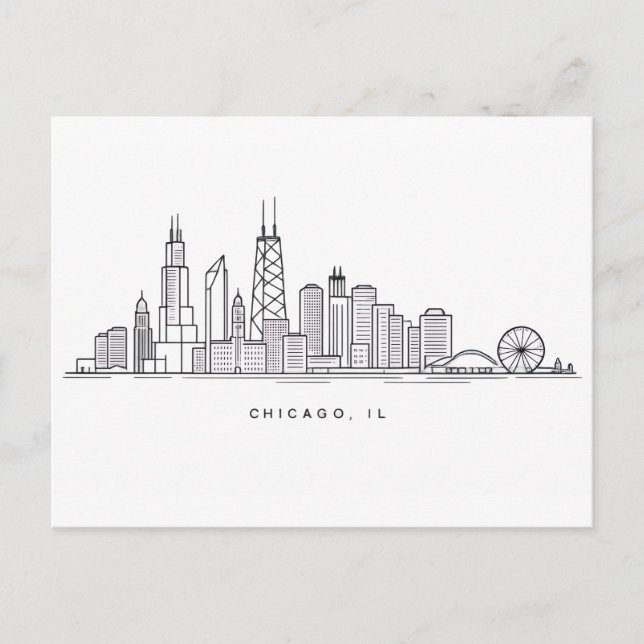Chicago IL Cityscape Illustration Vykort (Framsida)