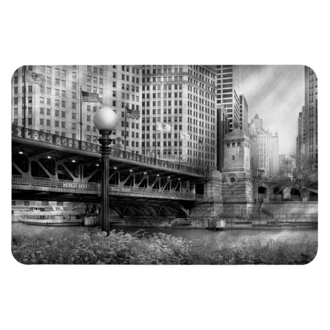 Chicago, IL - DuSable Bridge byggd 1920  - SV Magnet (Horisontell)