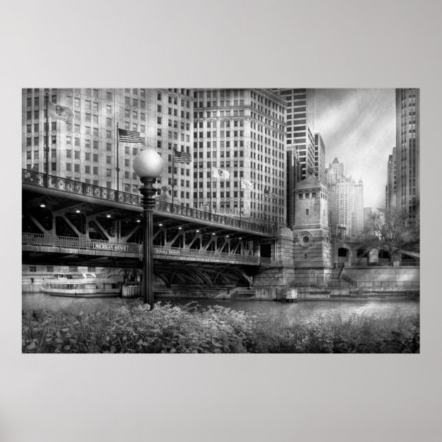 Chicago, IL - DuSable Bridge byggd år 1920  - SV Poster (Framsidan)