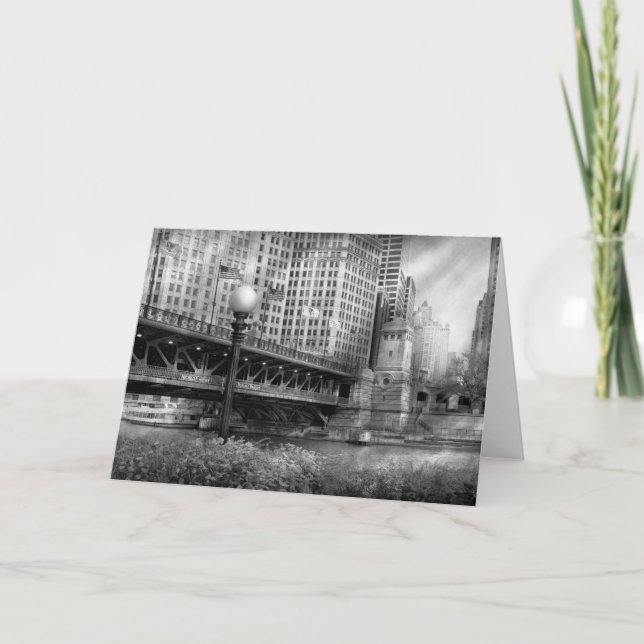 Chicago IL - DuSable Bridge byggde i 1920 - BW Kort (Framsida)