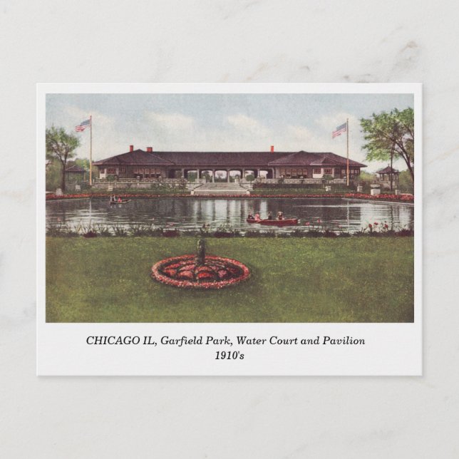 Chicago IL, Garfield Park, Vatten Court 1910s view Vykort (Framsida)