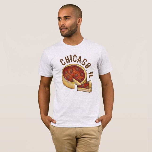 Chicago IL Illinois Deep Dish Pepperoni Pizza Food T Shirt (Hel framsida)