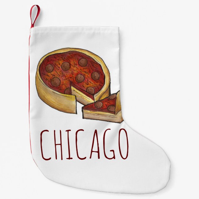 Chicago IL Illinois Deep Dish Pepperoni Pizza Paj Liten Julstrumpa (Framsidan)