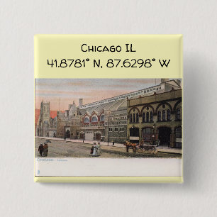 Chicago IL Karta Coordinates Vintage Stil Knapp