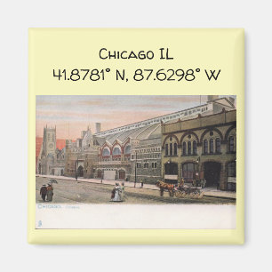 Chicago IL Karta Coordinates Vintage Stil Magnet