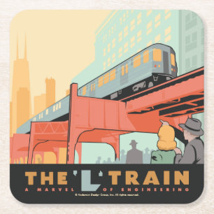 Chicago IL - "L" tåg Underlägg Papper Kvadrat