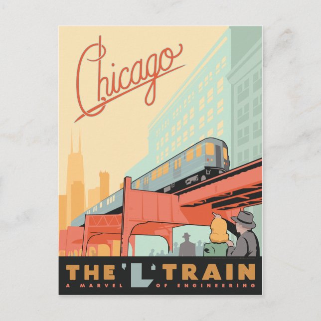 Chicago, IL - "L" Tåg Vykort (Framsida)