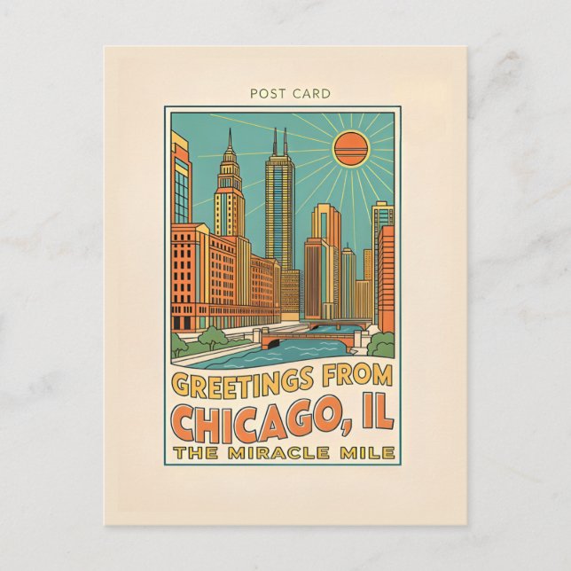 Chicago IL Miracle Mile Retro Vykort (Framsida)