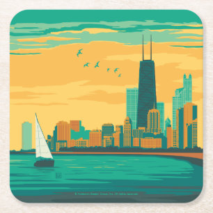 Chicago, IL - Njoy the Lakefront Underlägg Papper Kvadrat