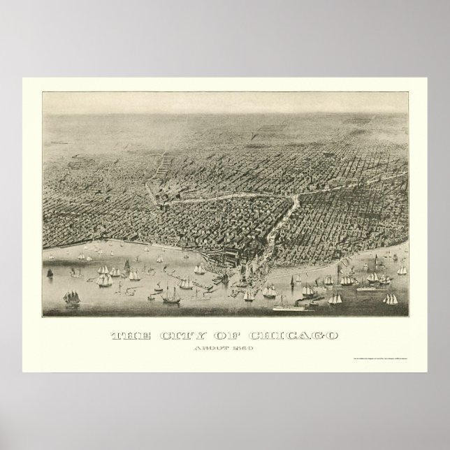 Chicago, IL Panoramic Karta - 1860 Poster (Framsidan)