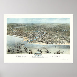 Chicago, IL Panoramic Karta - 1868 Poster